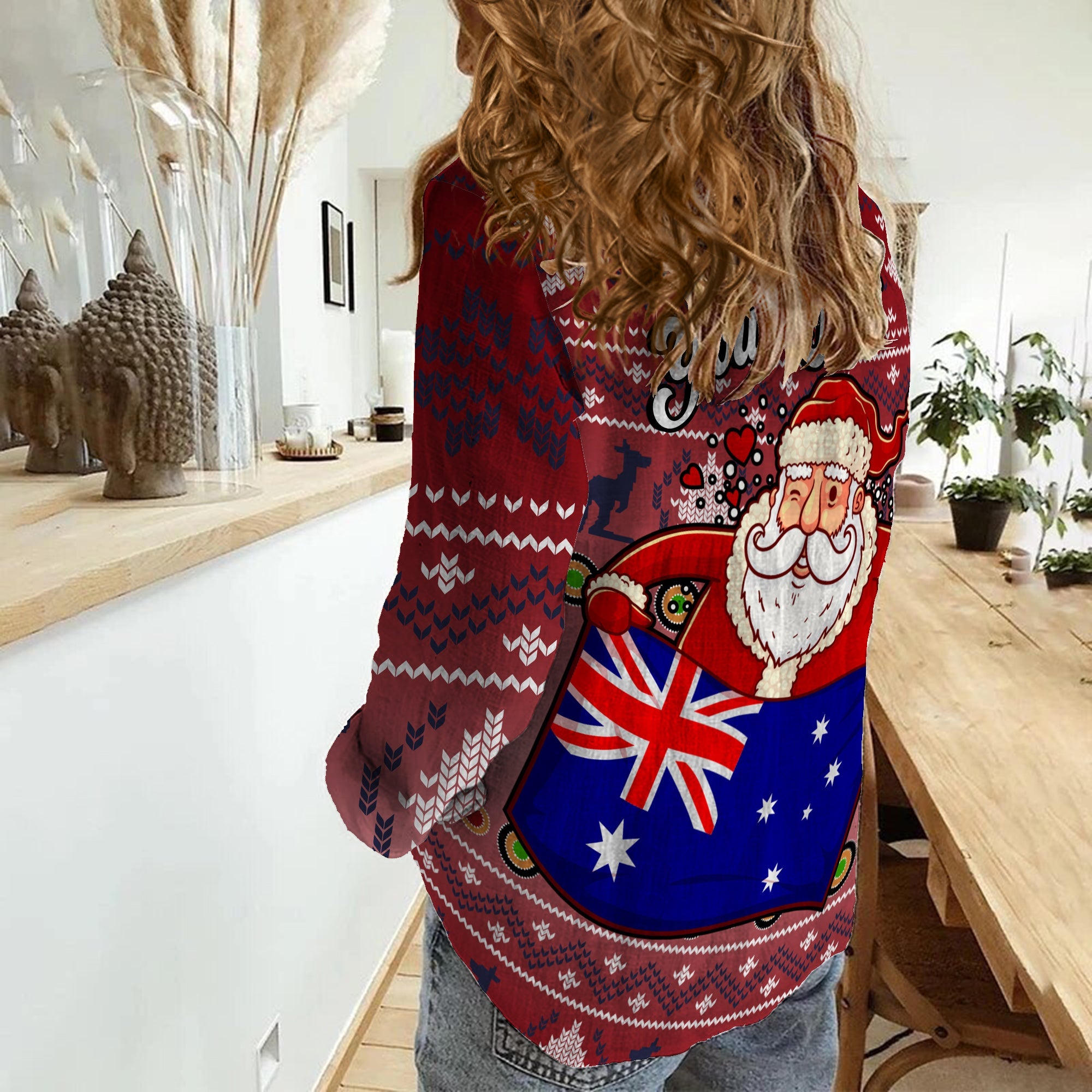 custom-personalised-women-casual-shirt-christmas-australia-santa-claus-hold-the-flag-red