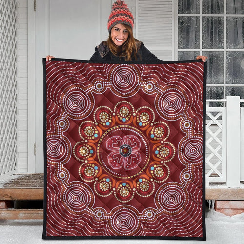aboriginal-premium-quilt-aboriginal-dot-art-painting-with-red-poppy-flower