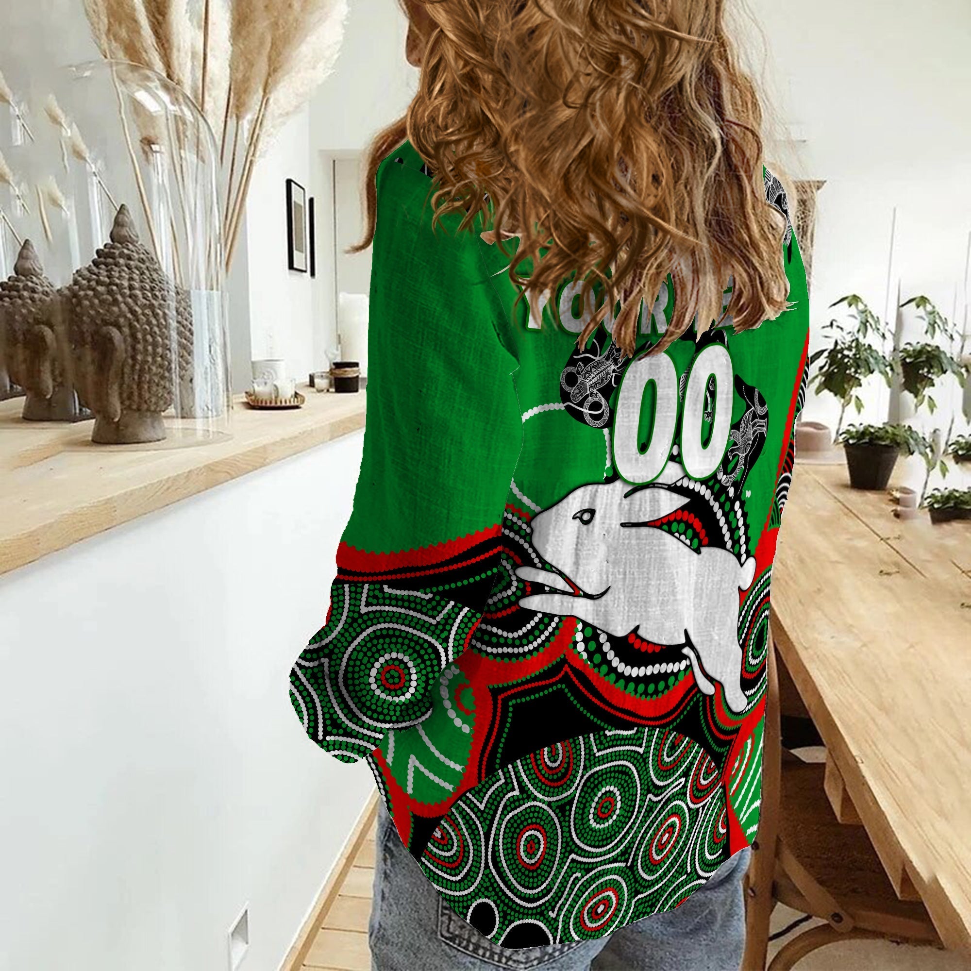 (Custom Personalised) Rabbitohs Rugby Aboriginal Art Women Casual Shirt - LT12
