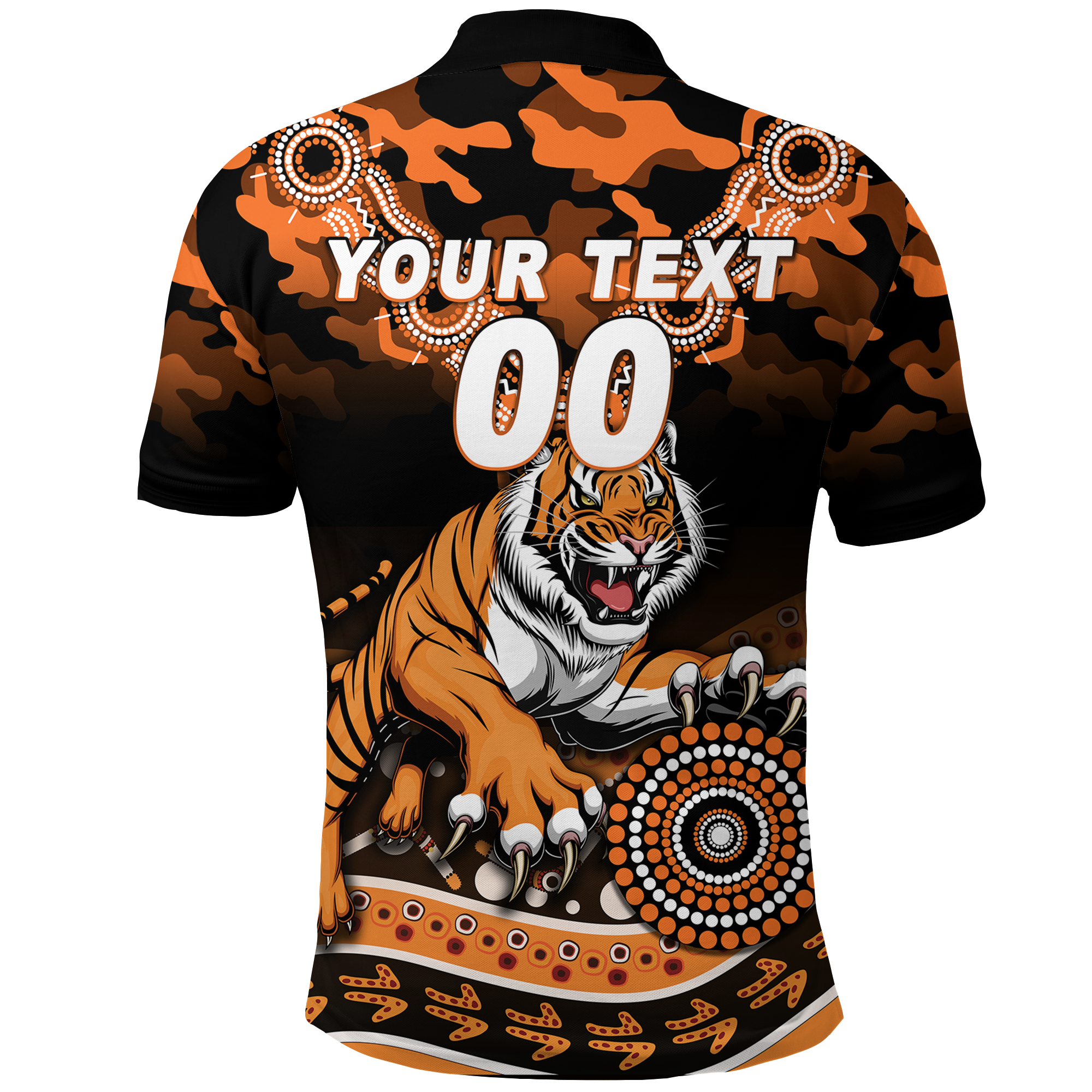 (Custom Personalised) Tigers Rugby ANZAC Day Camouflage Indigenous Art Polo Shirt - LT12