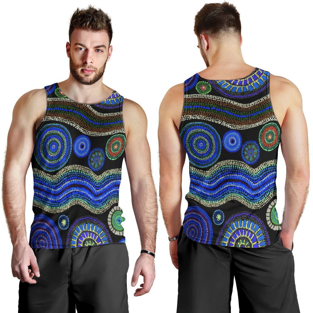 men-tank-top-aboriginal-dot-unique-style-blue