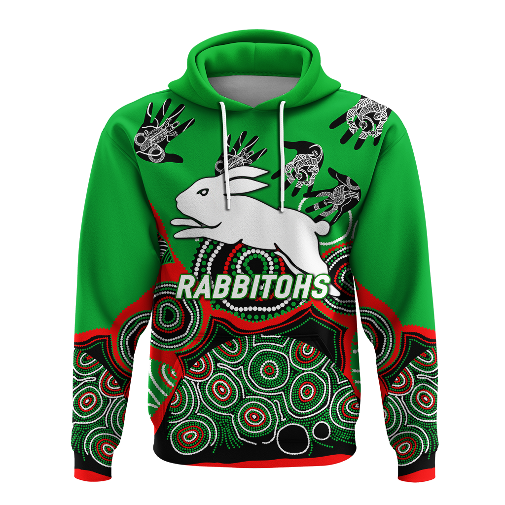 Rabbitohs Rugby Aboriginal Art Hoodie - LT12