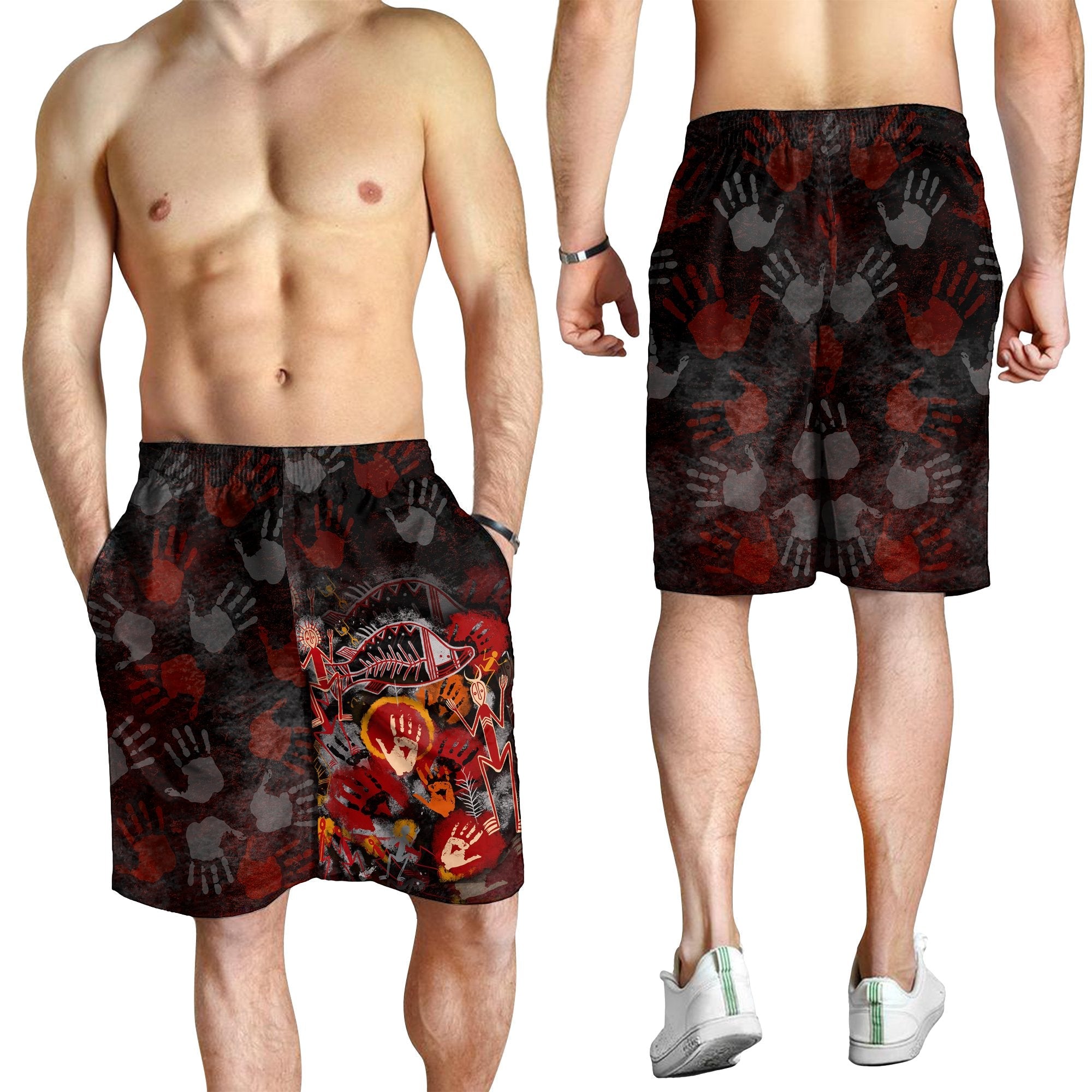 aboriginal-mens-shorts-indigenous-fish-hand-art