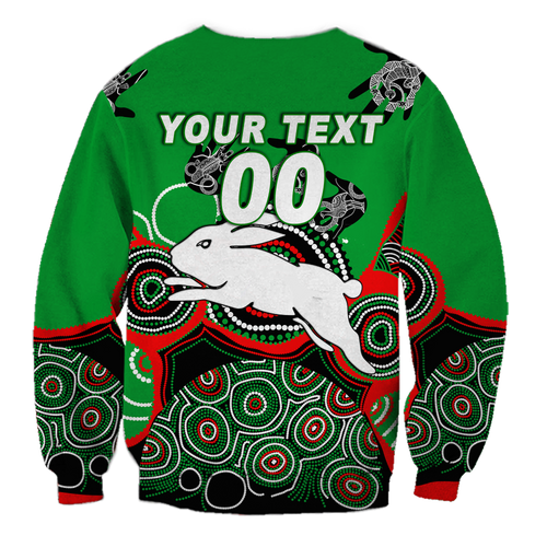 (Custom Personalised) Rabbitohs Rugby Aboriginal Art Sweatshirt - LT12