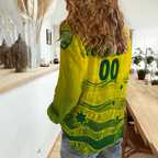 (Custom Personalised) Australian Cricket - National Color Aboriginal Art Women Casual Shirt - LT12