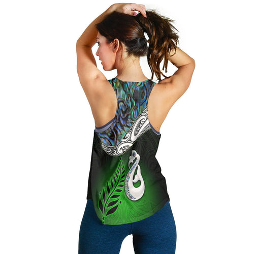 New Zealand Maori Women Racerback Tank - Manaia Paua Shell Glitter Green LT4 - Vibe Hoodie