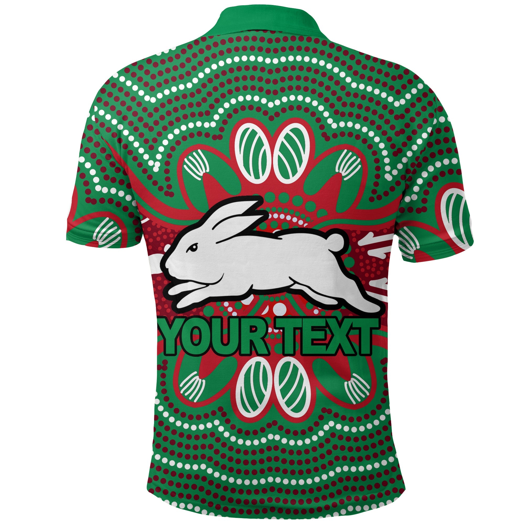 custom-personalised-rabbitohs-polo-shirt-aboriginal-dot-painting