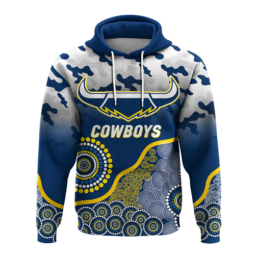 Cowboys Rugby ANZAC Day Camouflage Indigenous Art Hoodie - LT12