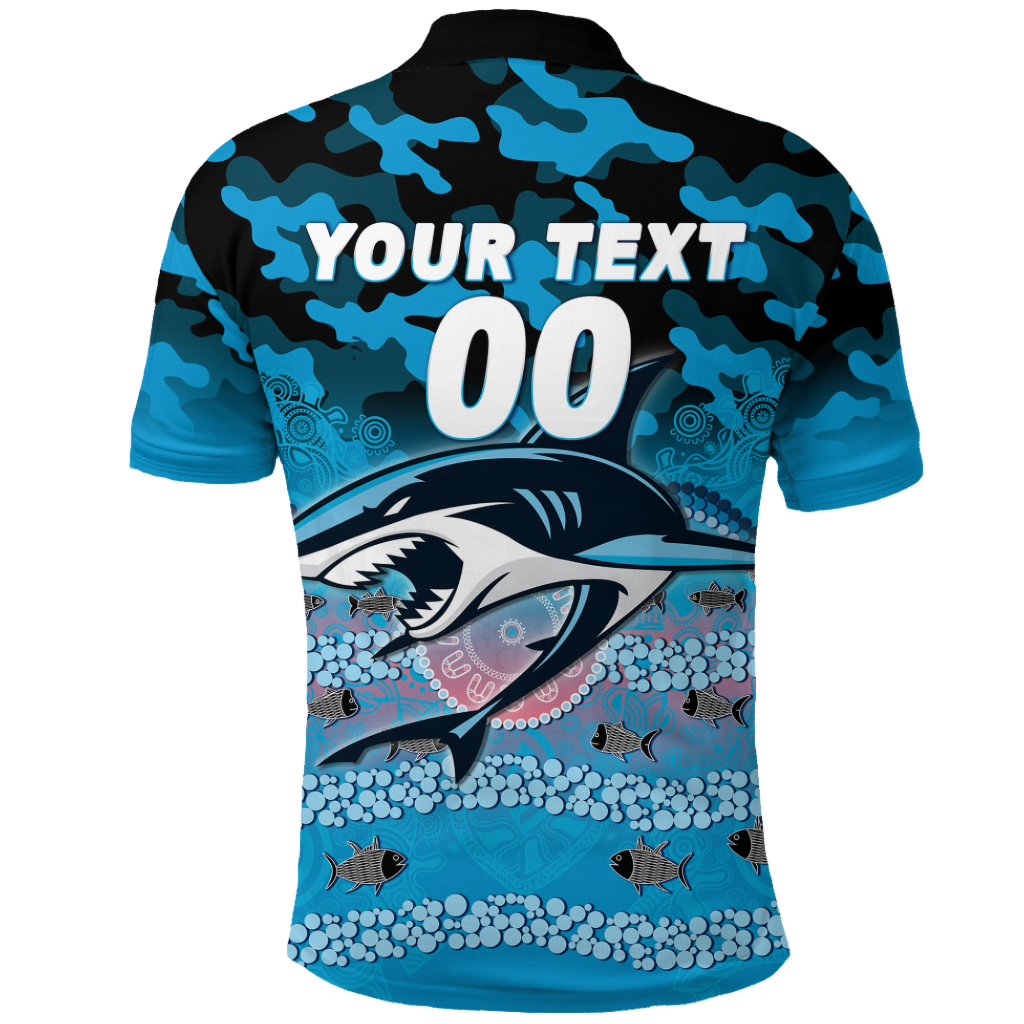 (Custom Personalised) Sharks Rugby ANZAC Day Camouflage Indigenous Art Polo Shirt - LT12