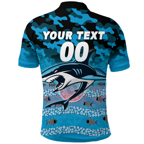 (Custom Personalised) Sharks Rugby ANZAC Day Camouflage Indigenous Art Polo Shirt - LT12