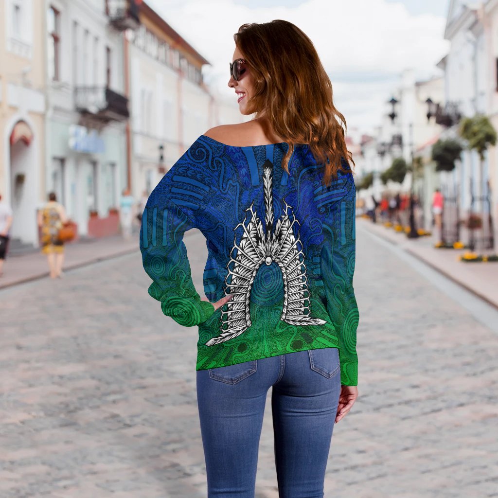 Torres Strait Islander Women's Off Shoulder Sweater - Dhari Mask - Vibe Hoodie