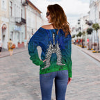 Torres Strait Islander Women's Off Shoulder Sweater - Dhari Mask - Vibe Hoodie