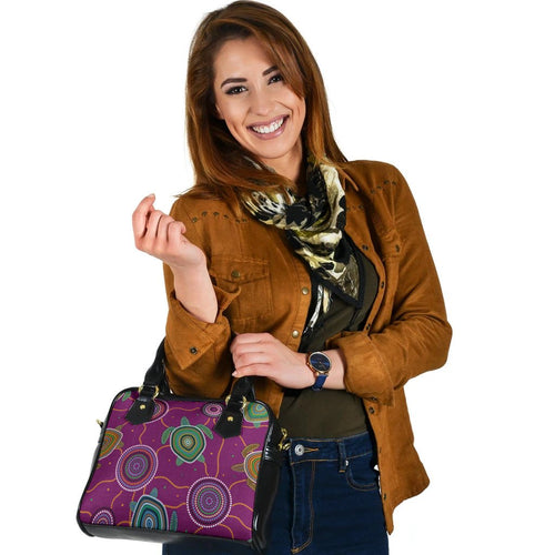 Shoulder HandBag - Aboriginal Turtle Purple Australia Dot Patterns  BN17v - Vibe Hoodie