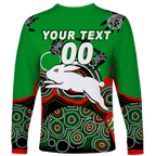 (Custom Personalised) Rabbitohs Rugby Aboriginal Art Long Sleeve Shirt - LT12
