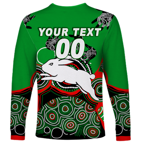 (Custom Personalised) Rabbitohs Rugby Aboriginal Art Long Sleeve Shirt - LT12