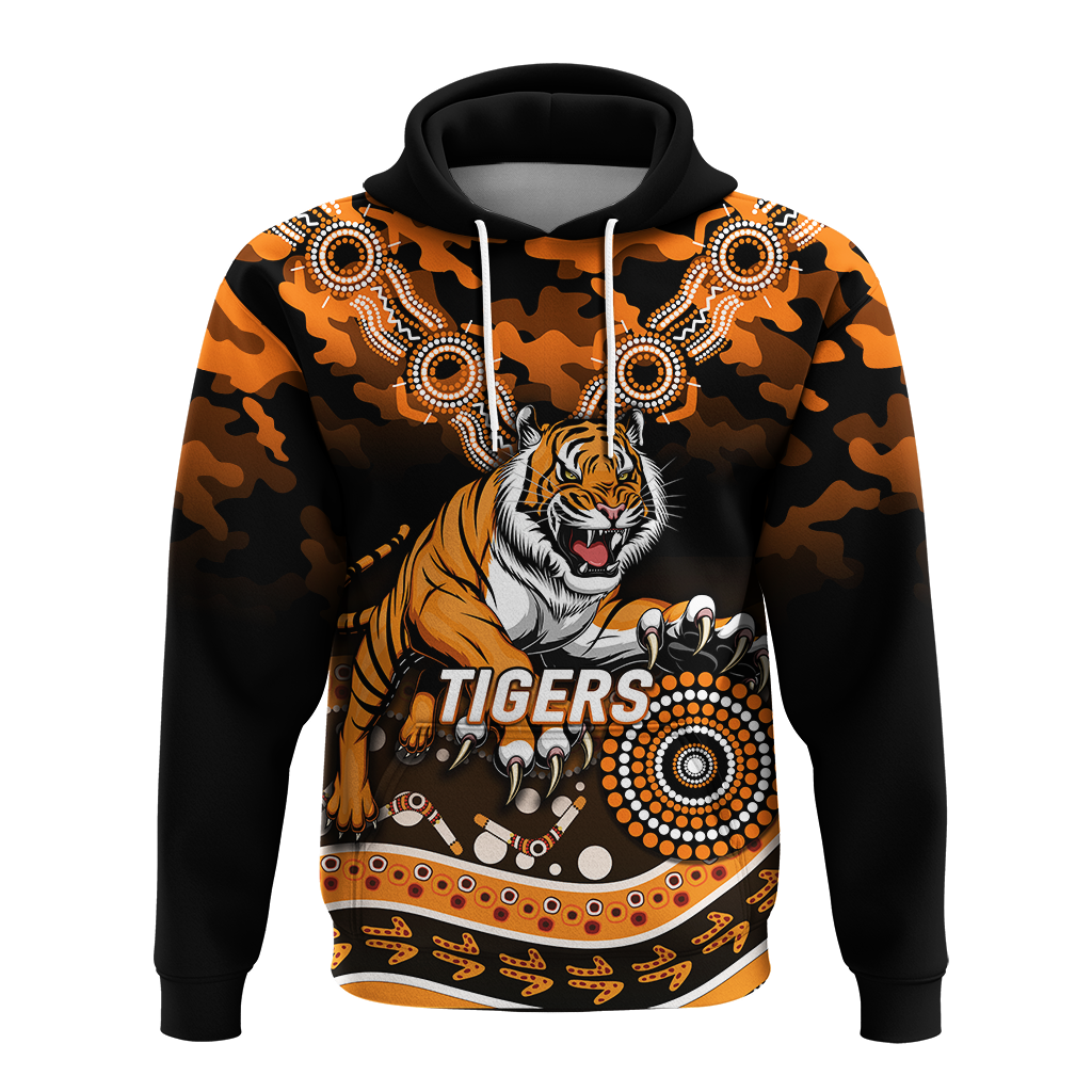 Tigers Rugby ANZAC Day Camouflage Indigenous Art Hoodie - LT12
