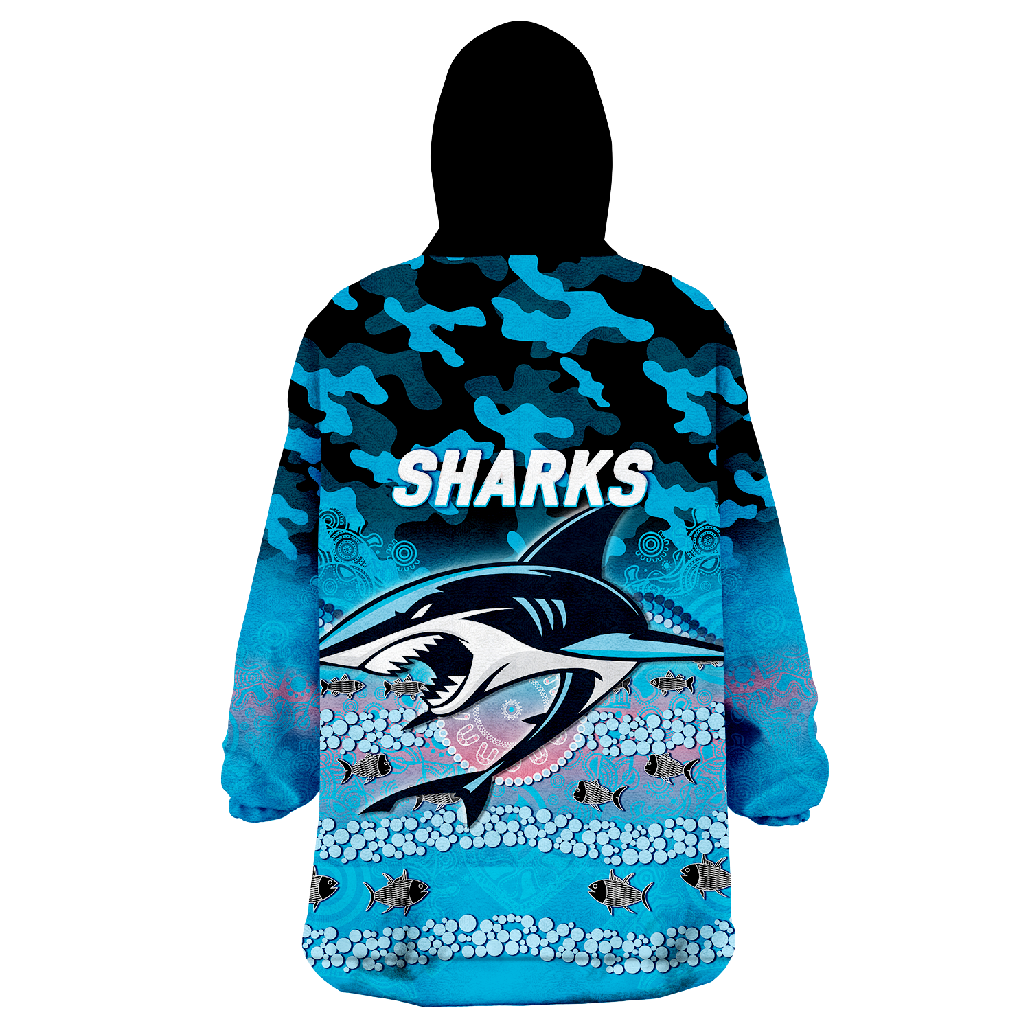 Sharks Rugby ANZAC Day Camouflage Indigenous Art Wearable Blanket Hoodie - LT12