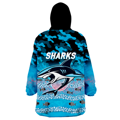Sharks Rugby ANZAC Day Camouflage Indigenous Art Wearable Blanket Hoodie - LT12