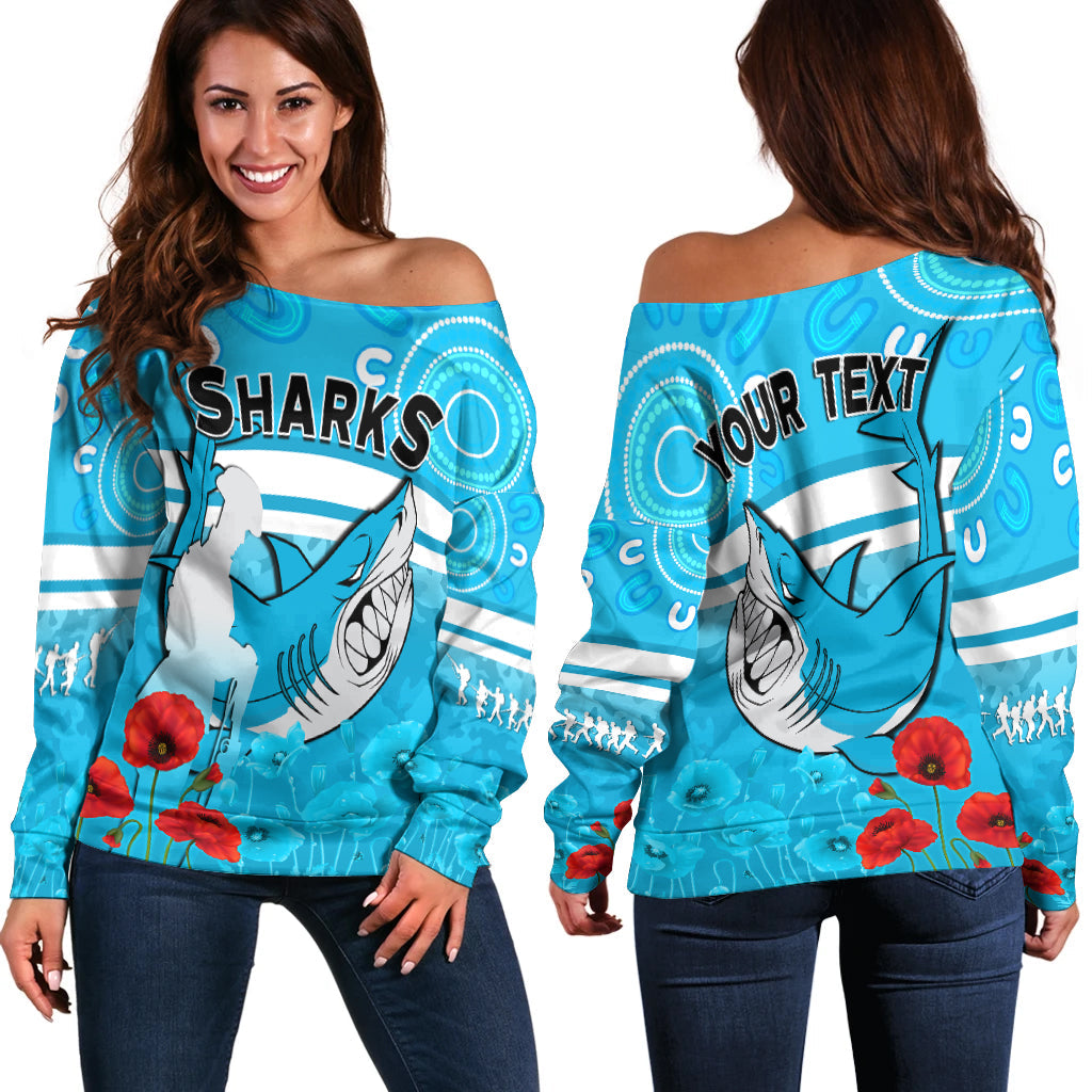 (Custom Personalised) Sharks Anzac 2022 Women Off Shoulder Sweater Cronulla-Sutherland Lest We Forget LT13