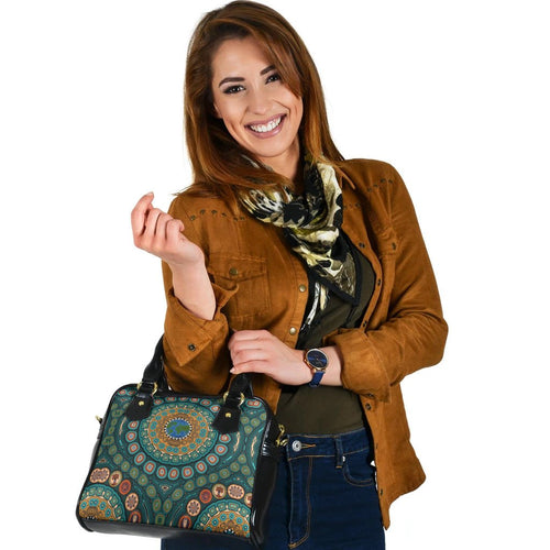 Shoulder Handbag - Aboriginal Green Dot Painting With Earth - Vibe Hoodie