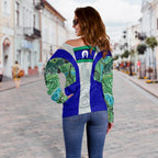 Off Shoulder Sweater - Flag of Torres Strait Islander - Vibe Hoodie