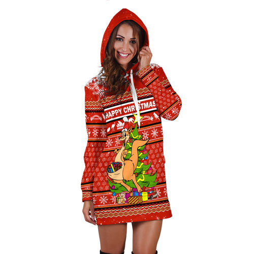 Australia Christmas Kangaroo Aboriginal Pattern Hoodie Dress - LT2