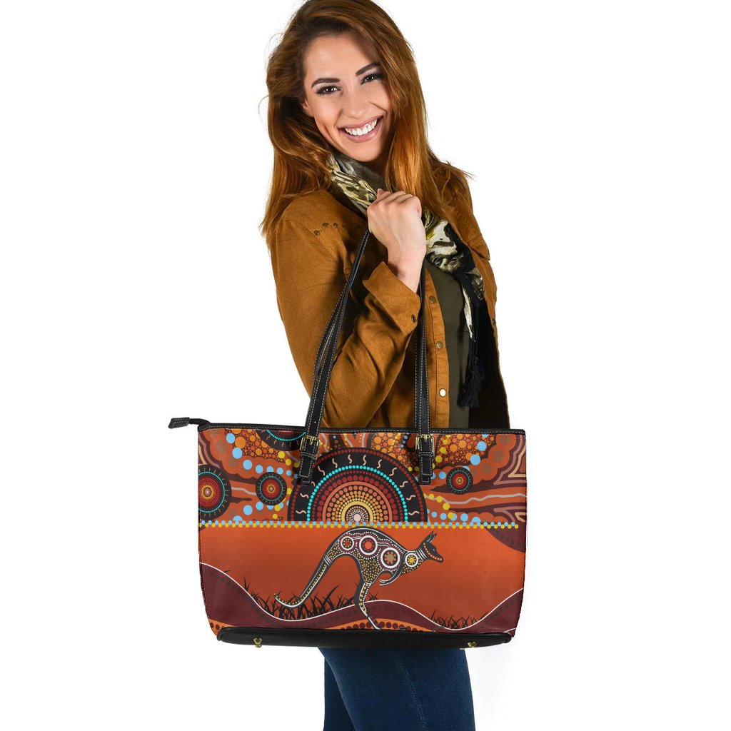 aboriginal-leather-tote-bag-kangaroo-with-dot-painting