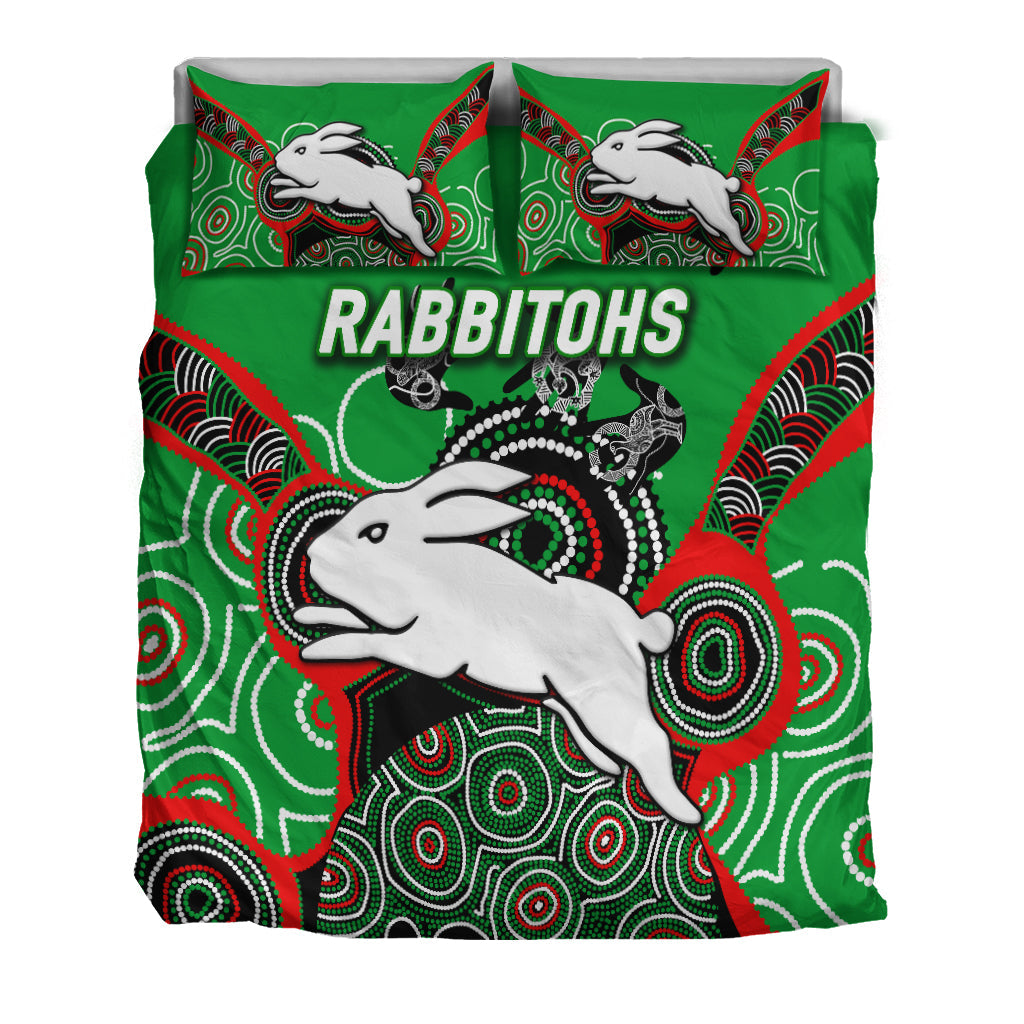 Rabbitohs Rugby Aboriginal Art Bedding Set - LT12