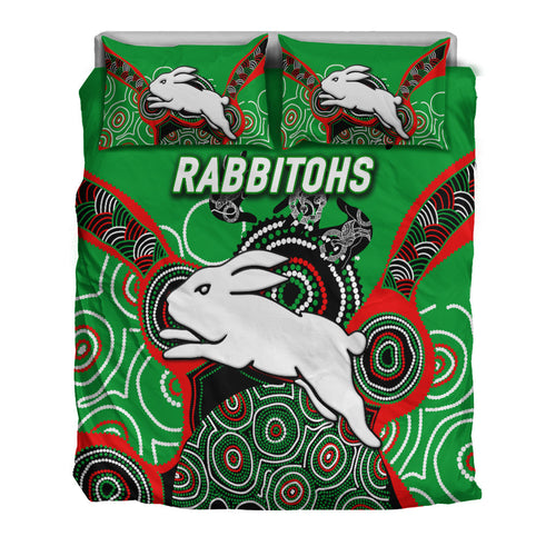 Rabbitohs Rugby Aboriginal Art Bedding Set - LT12