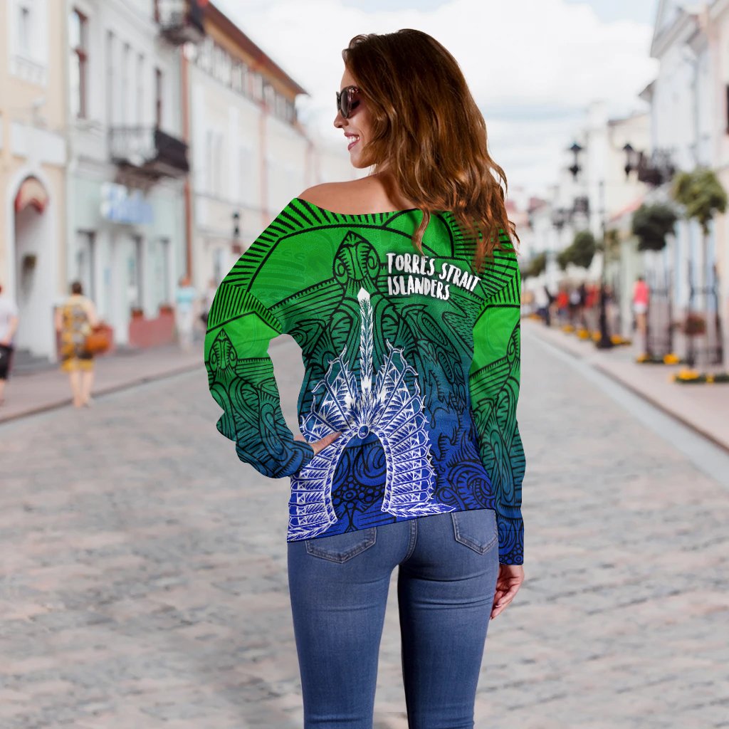 Torres Strait Islanders Women's Off Shoulder Sweater - Turtle and Dhari Mask - Vibe Hoodie