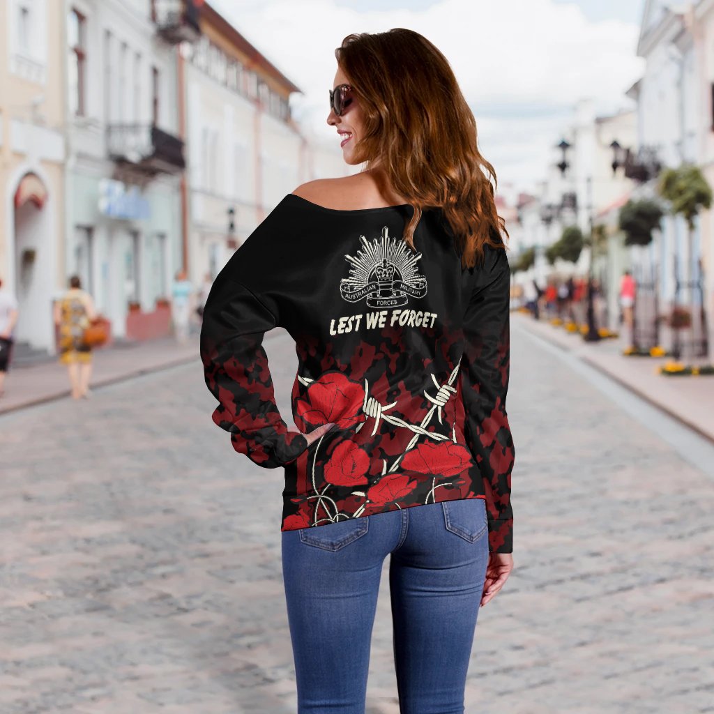Anzac Off Shoulder Sweater - Anzac with Remembrance Poppy Flower Ver2 - Vibe Hoodie