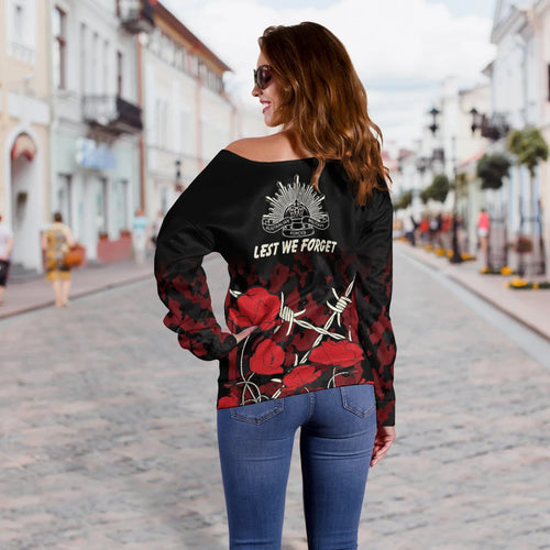 Anzac Off Shoulder Sweater - Anzac with Remembrance Poppy Flower Ver2 - Vibe Hoodie