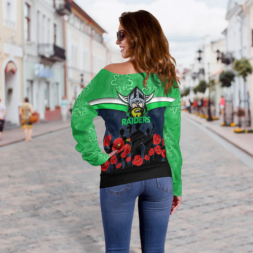 Canberra Raiders Anzac Day Women Off Shoulder Sweater - Indigenous Art