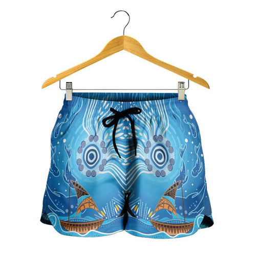 Women Shorts - Aboriginal View Sea With Fish And Boat - Vibe Hoodie