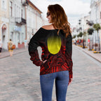 Aboriginal Women's Off Shoulder Sweater  - Indigenous Flag Grunge Style - Vibe Hoodie