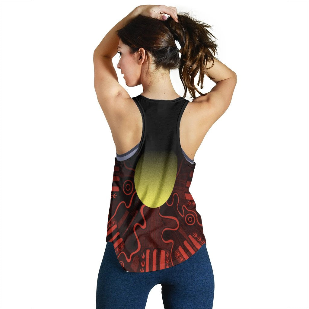 Aboriginal Women's Racerback Tank - Indigenous Flag Grunge Style - Vibe Hoodie