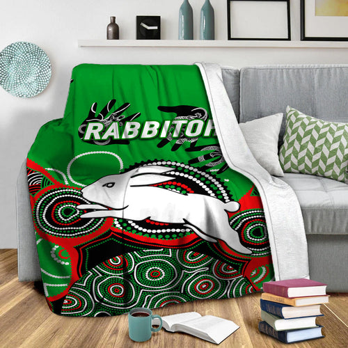 Rabbitohs Rugby Aboriginal Art Blanket - LT12