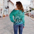 Aboriginal Women's Off Shoulder Sweater, Torres Strait Islands in Wave - Vibe Hoodie