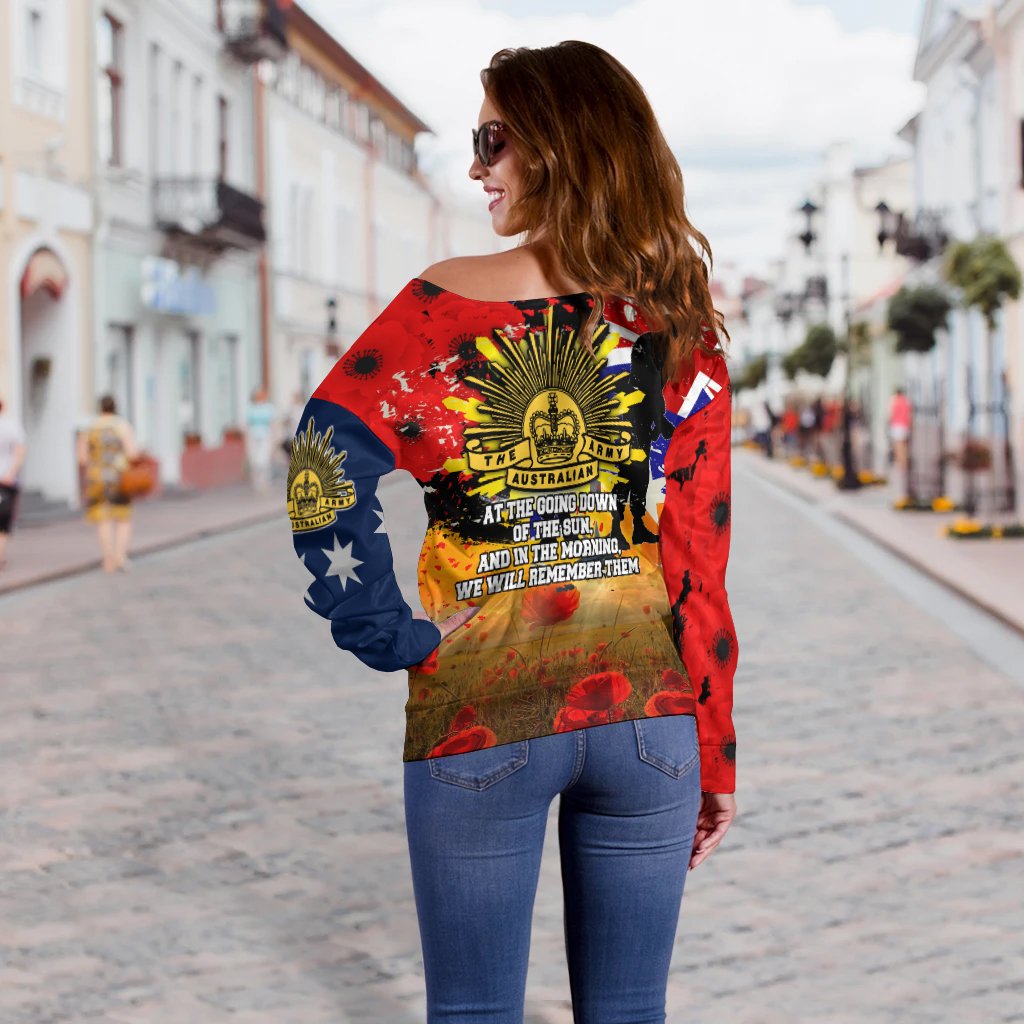 Off Shoulder Sweater - Anzac Day 2021 World War II Commemoration 1939 - 1945 - Vibe Hoodie