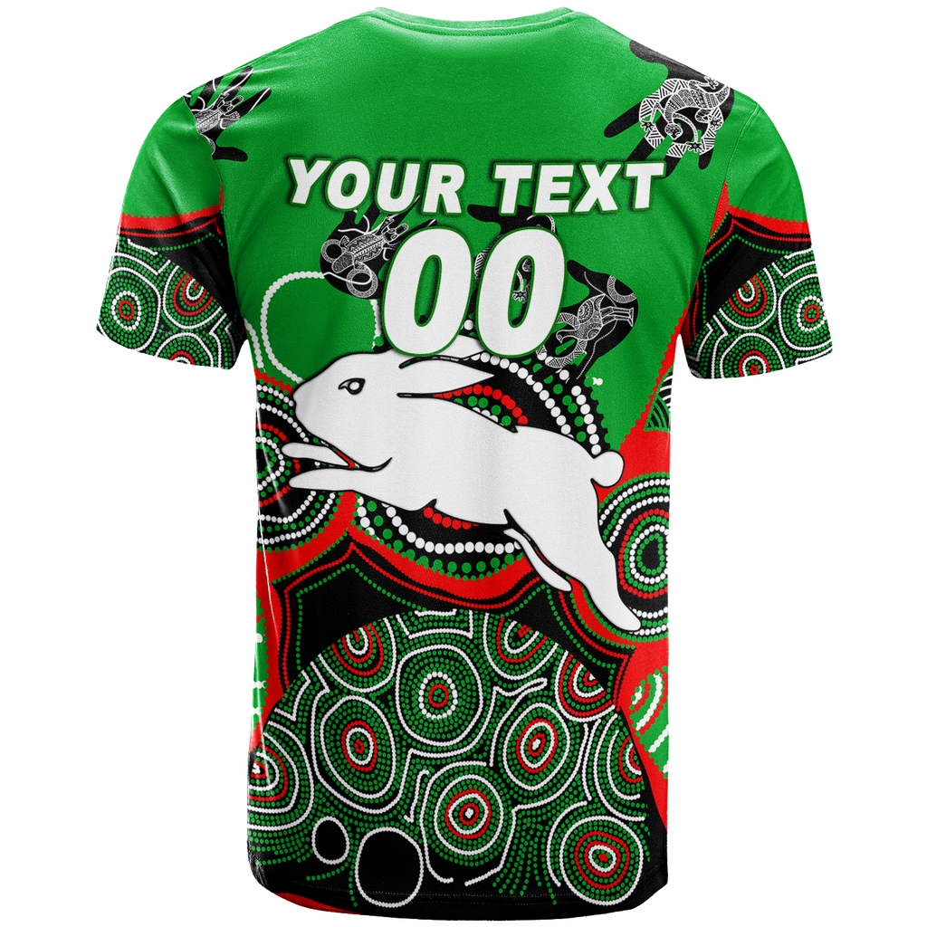 (Custom Personalised) Rabbitohs Rugby Aboriginal Art T-Shirt - LT12