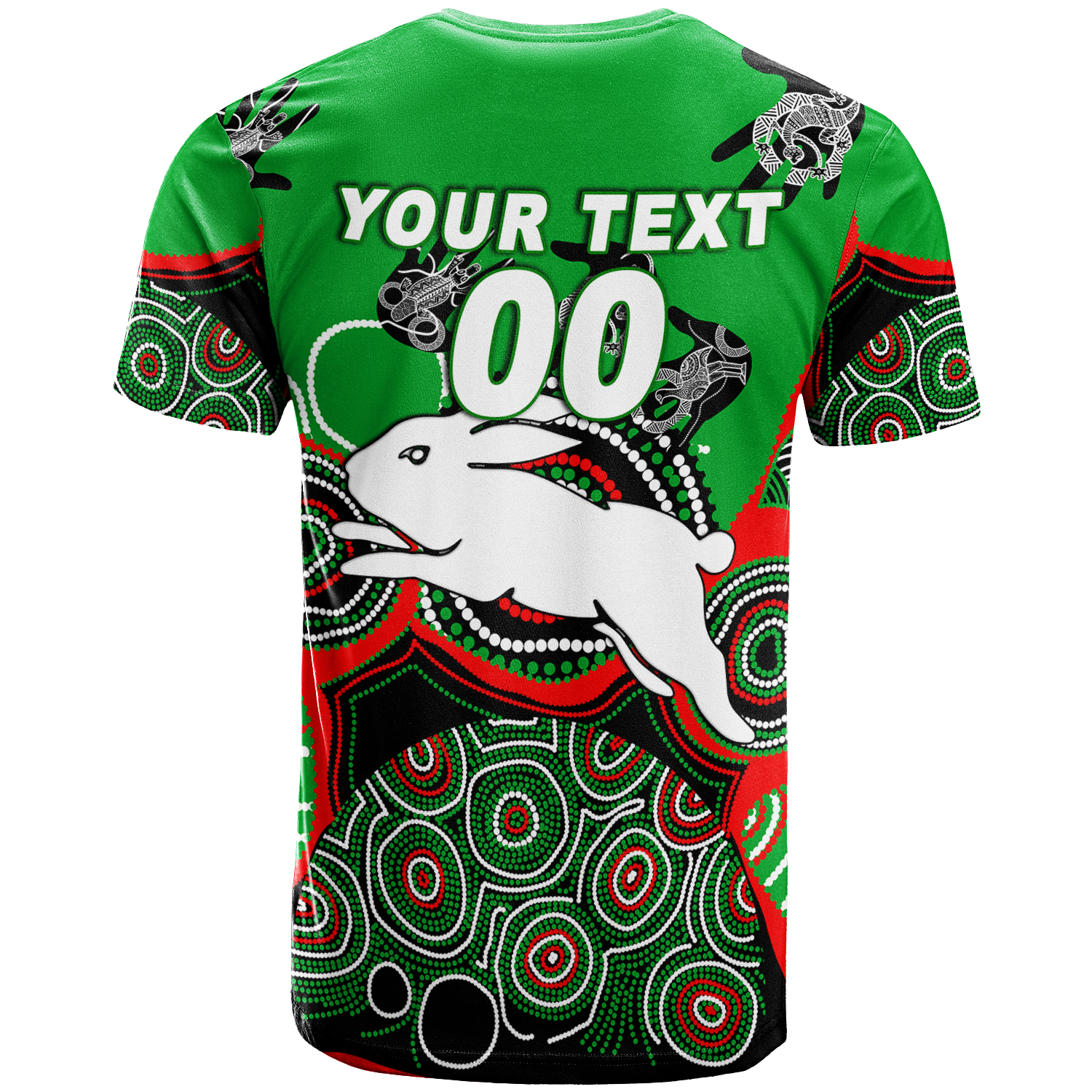 (Custom Personalised) Rabbitohs Rugby Aboriginal Art T-Shirt - LT12