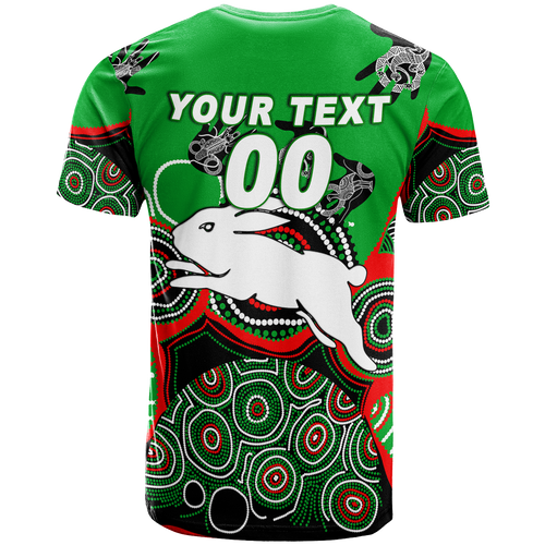 (Custom Personalised) Rabbitohs Rugby Aboriginal Art T-Shirt - LT12