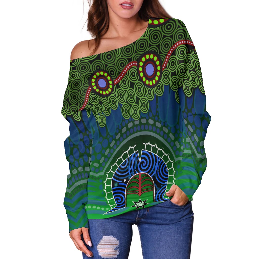 Torres Strait Women's Off Shoulder Sweater - Dhari And Dot Patterns - Vibe Hoodie