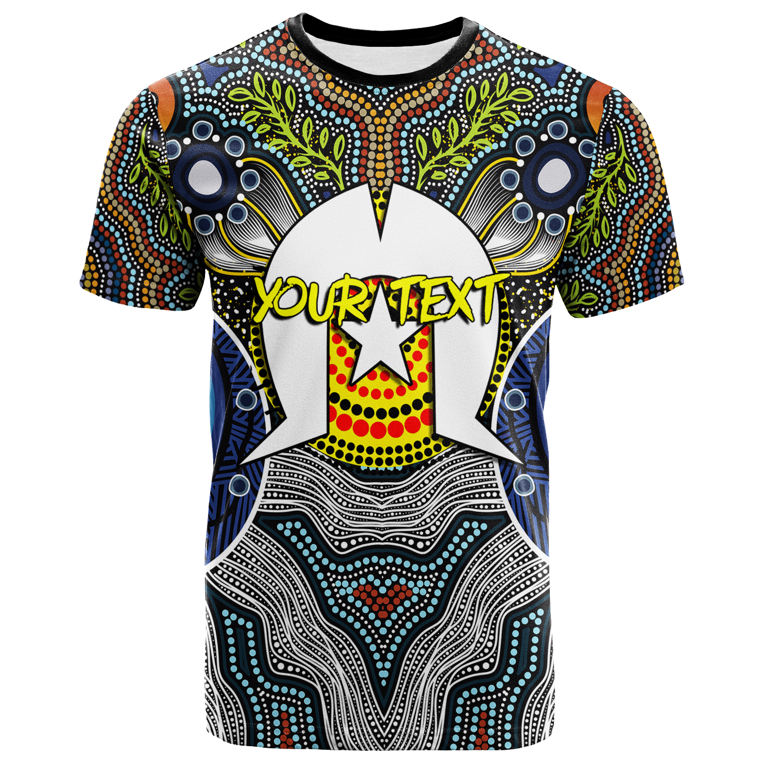 custom-personalised-naidoc-week-2022-get-up-stand-up-show-up-aboriginal-dot-art-t-shirt