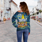 NAIDOC Week Cowboys Women's Off Shoulder Sweater - Aboriginal Dot Painting - LT12 - Vibe Hoodie