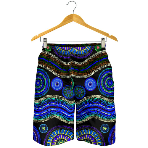 men-short-aboriginal-dot-unique-style-blue
