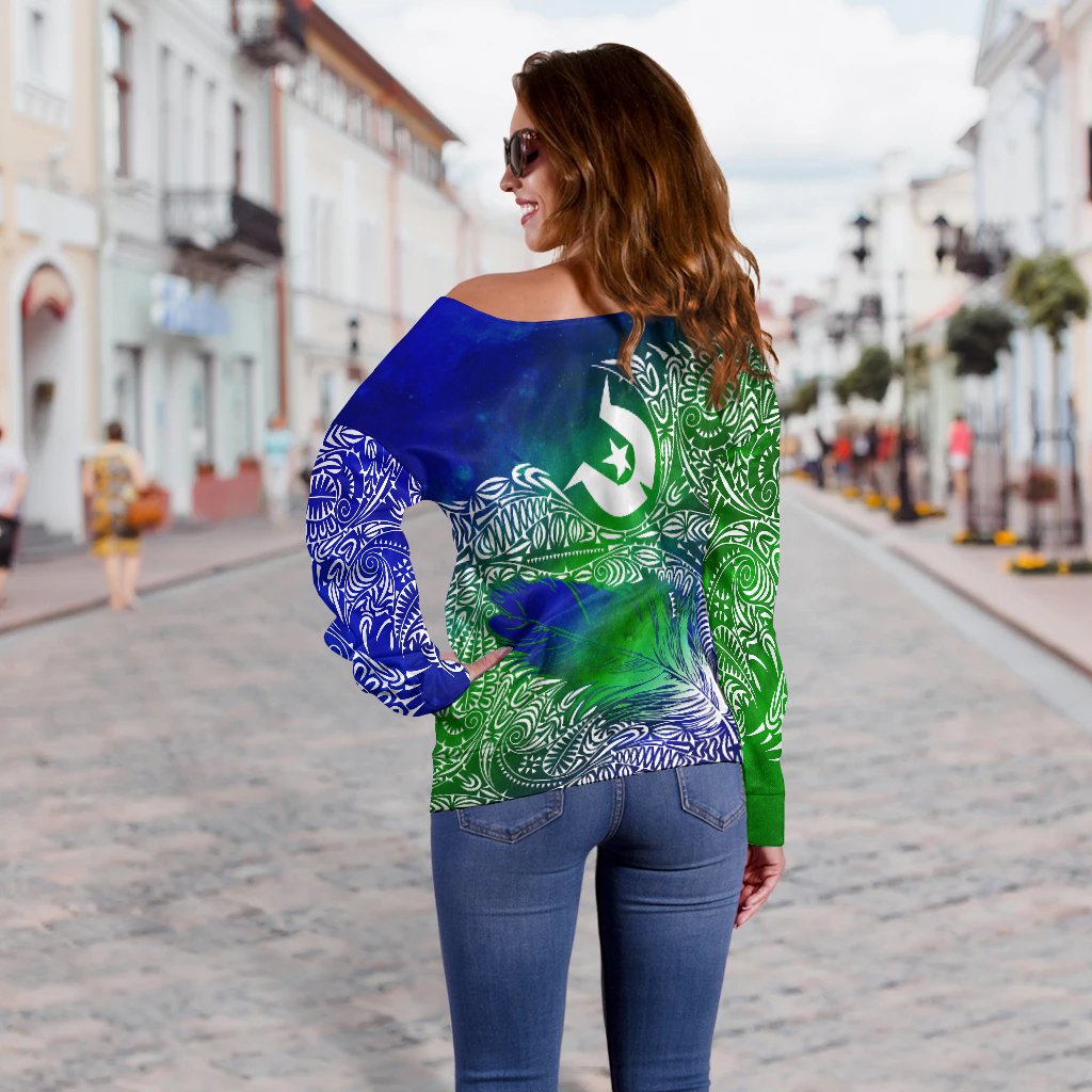 Torres Strait Islander Women's Off Shoulder Sweater - Feather Torres Aether BN15T - Vibe Hoodie