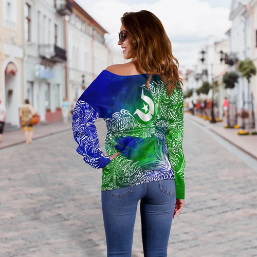 Torres Strait Islander Women's Off Shoulder Sweater - Feather Torres Aether BN15T - Vibe Hoodie