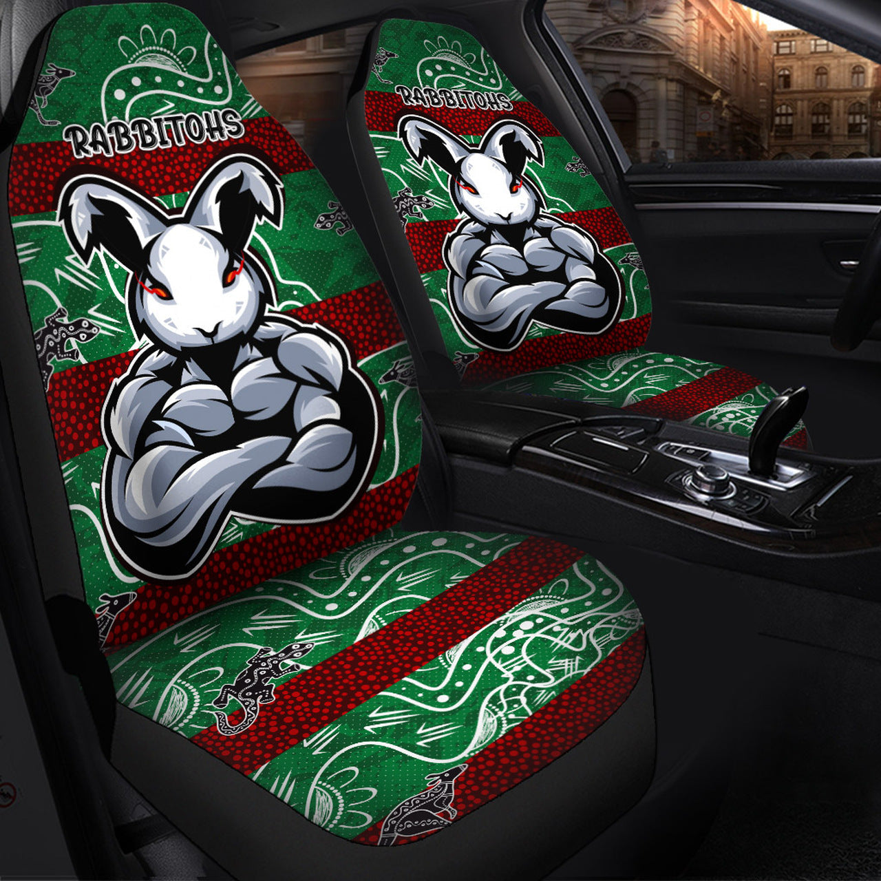 rabbitohs-rugby-car-seat-covers-custom-indigenous-super-rabbitohs-car-seat-covers