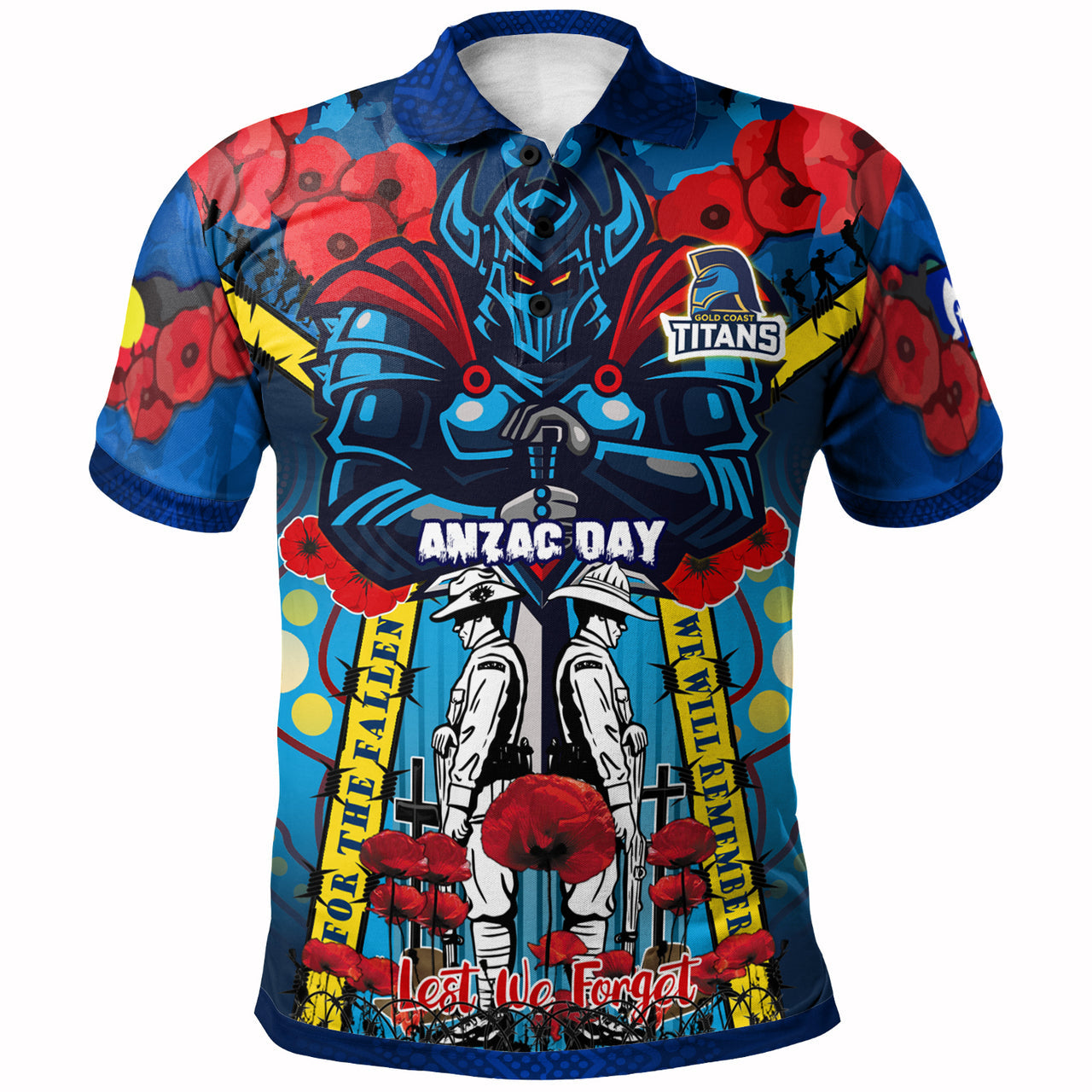 titans-aboriginal-rugby-anzac-day-custom-watercolour-polo-shirt-remembrance-indigenous-titans-with-poppy-flower-1